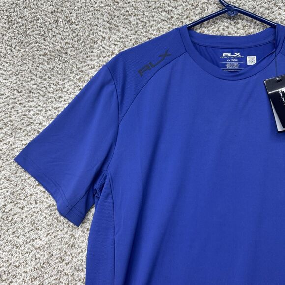 RLX Ralph Lauren Performance Stretch T-Shirt Mens Medium Blue Wicking Golf New - Picture 8 of 16